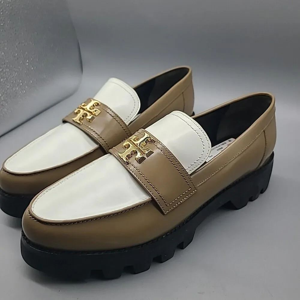 Tory Burch Mini Everly Chunky Loafers Size 11 Almond Flower White Womens NEW